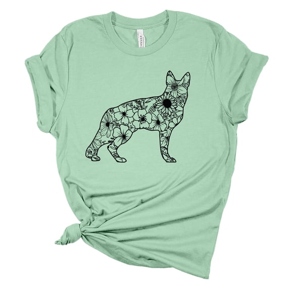 Womens German Shepherd Tshirt Standing Floral German Shepherd Short Sleeve T-shirt-Mint-small