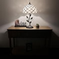 thumbnail image 2 of Tiffany Table Lamp White Stained Glass Crystal Beans Iron Metal Leaves Bronze Base Included LED Bulb for Living Room Dining Room Bedroom Bedside 12"W*12"D*22"H, 2 of 4