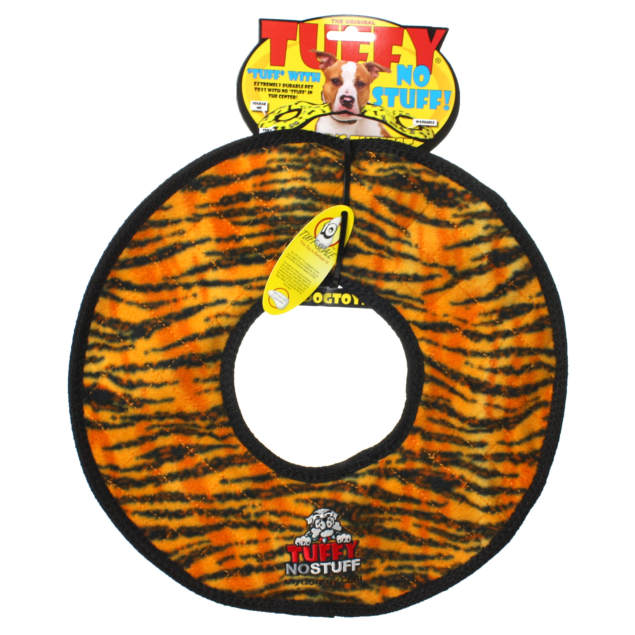 Tuffy No Stuff Mega Ring Tiger Durable Plush Squeaky Dog Toy, 2 Pack