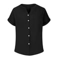 thumbnail image 7 of Sheghy Women Tops Cotton Solid Crew Neck Shirt, Button Front Short Sleeve Top with Side Pockets Blouse, 7 of 7