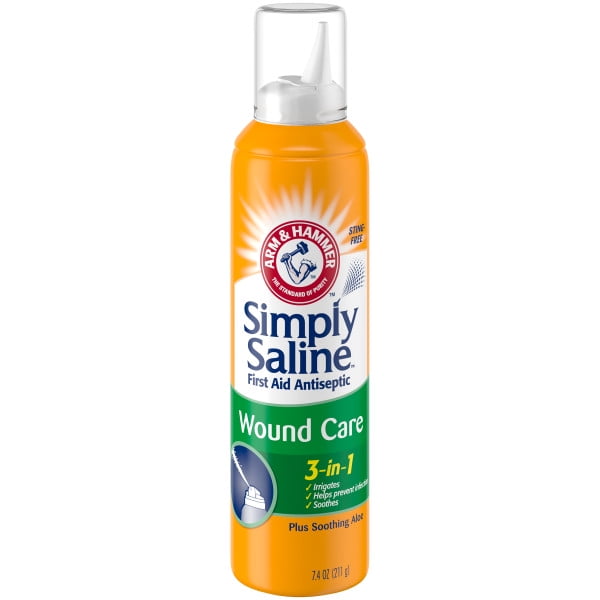 Arm & Hammer Simply Saline 3-in-1 Wound Care 7.4 Oz Antiseptic Spray Wound Cleanser First Aid Supplies Wound Wash Saline Solution Active Skin Repair Spray Piercing Aftercare Spray