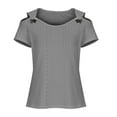 thumbnail image 7 of Womens Tops Summer Short Sleeve Shirts Ladies Dressy Casual Off The Shoulder Blouse Classic Tunic Tops Gray 5XL, 7 of 7