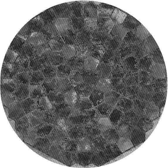 Ahgly Company Machine Washable Indoor Round Transitional Dark Gray Black Area Rugs, 4' Round