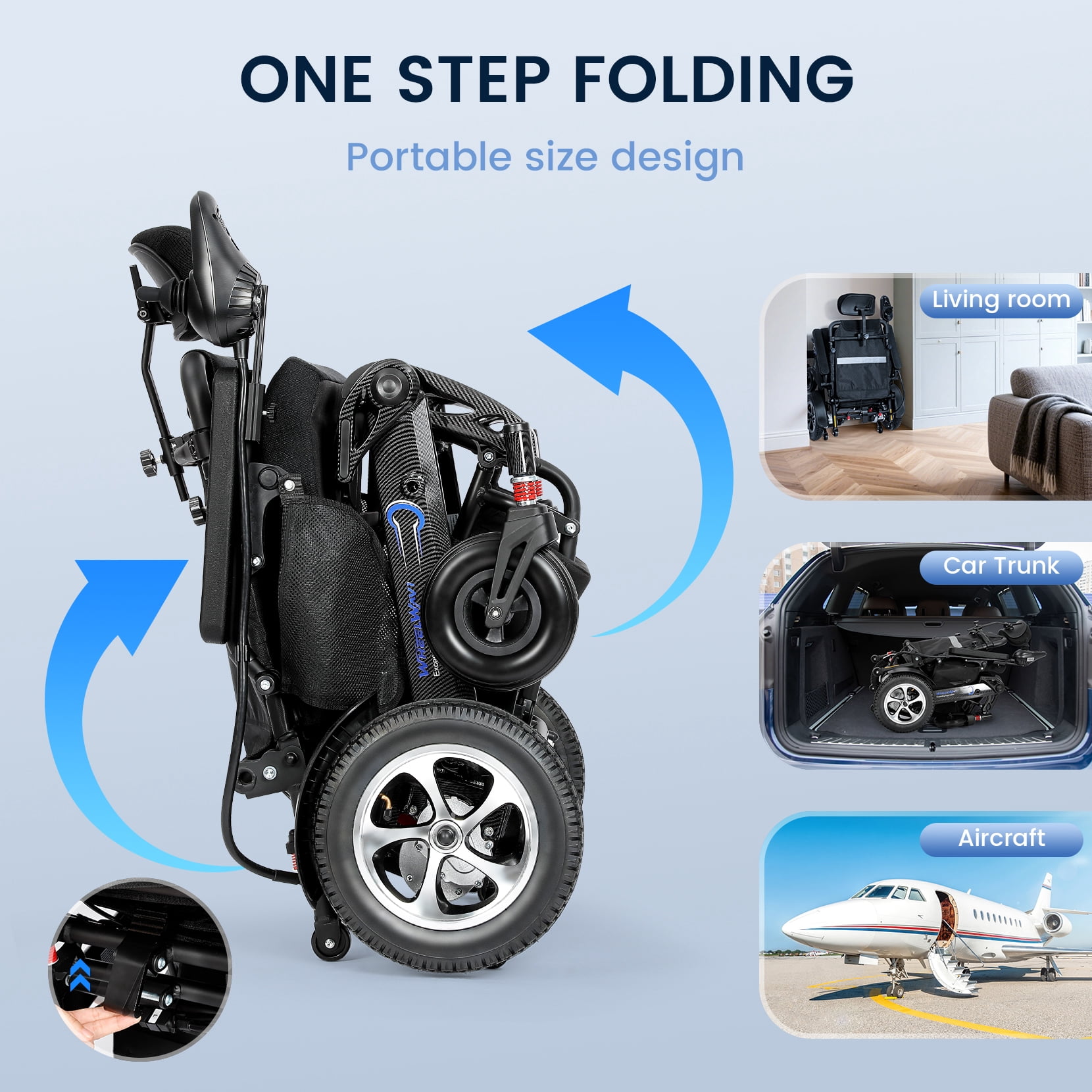 Foldable Reclining Electric Wheelchair for Adults, 20 Miles Long Travel Range, 500W Motor, Lightweight Compact Portable, All Terrain for Seniors, Airline Approved