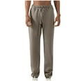 thumbnail image 1 of Pantalones largos para hombre, con cintura elástica, color liso, con cordón y bolsillos, de poliéster., 1 of 4