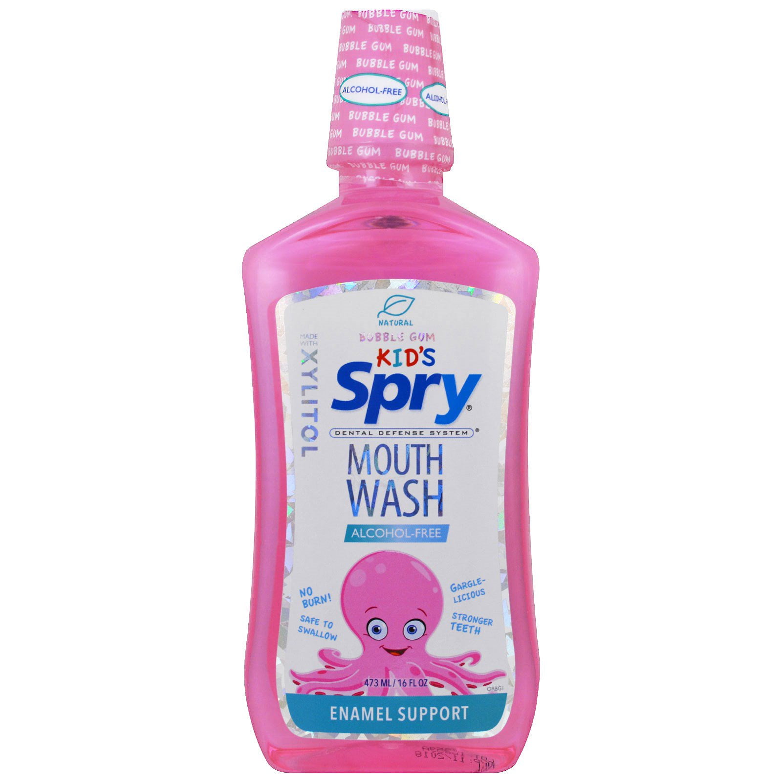 Xlear Kid's Spry Mouth Wash, Enamel Support, Alcohol-Free, Natural Bubble Gum, 16 fl oz (473 ml)
