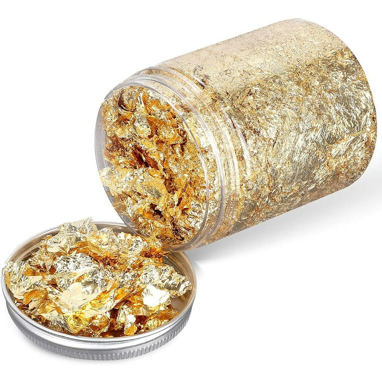 Gold Foil Flakes for Resin,3 Bottles Metallic Foil Flakes 15 Gram,  Imitation Gold Foil Flakes Metallic Leaf for Nails, Painting, Crafts,Slime  and