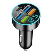 Multi-Port Car Charger with LED Display, 4 USB Outputs with QC3.0, 12-24V Input for Vehicles, Safety Protection for Devices and Battery and Travel Charging