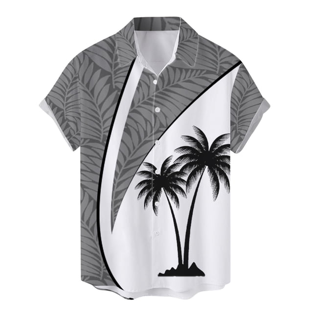 Camisas Para Hombre Slim Fit Camisa de vacaciones al libre de manga corta para playa con estampado completo de solapa informal con un solo pecho de primavera para hombre (Grey, 3XL)