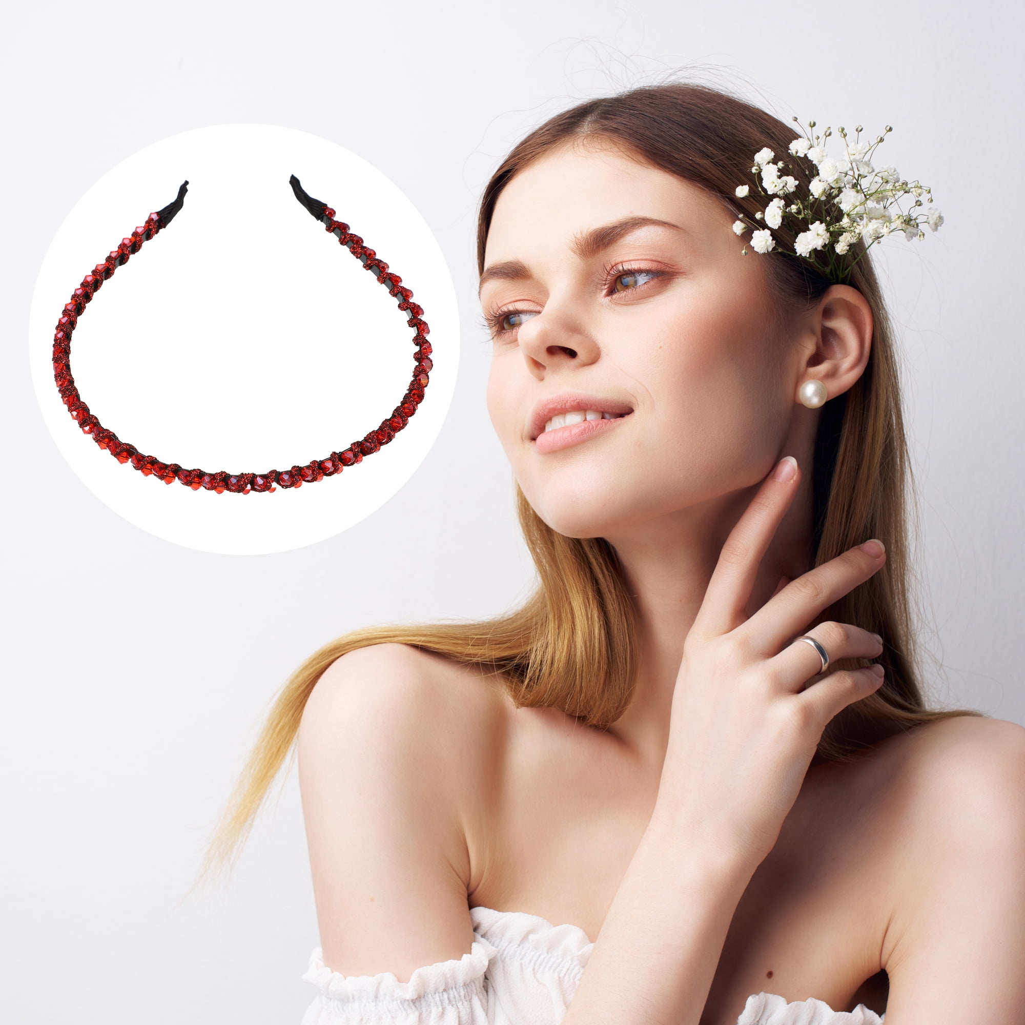 Unique Bargains 1 Pcs Rhinestone Hair Hoop Headband for Women 0.24 Inch Wide Red