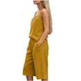 thumbnail image 5 of Zynoxe Two Piece Sets for Women With Pockets Fashion Zipper Round Neck Sleeveless Tank Top Wide Leg Culottes Set Versatile Solid Color Vacation Outfits Comfy Breathable Cotton Linen Summer Sets 2XL, 5 of 9