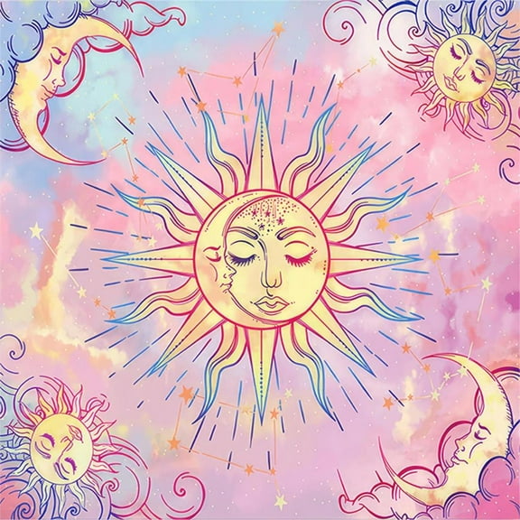 lanema Colorful Tarot Table Sacred Cloth Tarot Tablecloth Moon Tablecloth for Spiritual Practice Wedding Party Decors