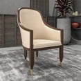 thumbnail image 4 of LeisureMod Dining Chair Kitchen Room Accent Modern Assembled Armchairs Upholstered in Leather with Rubberwood Frame and Legs with Gold Caps Belle Collection in Cream, 4 of 12