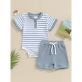 thumbnail image 6 of Baby 2 Piece Outfits Summer Striped Short Sleeve Romper and Elastic Shorts Set for Toddler Newborn Girl Boy, 6 of 11