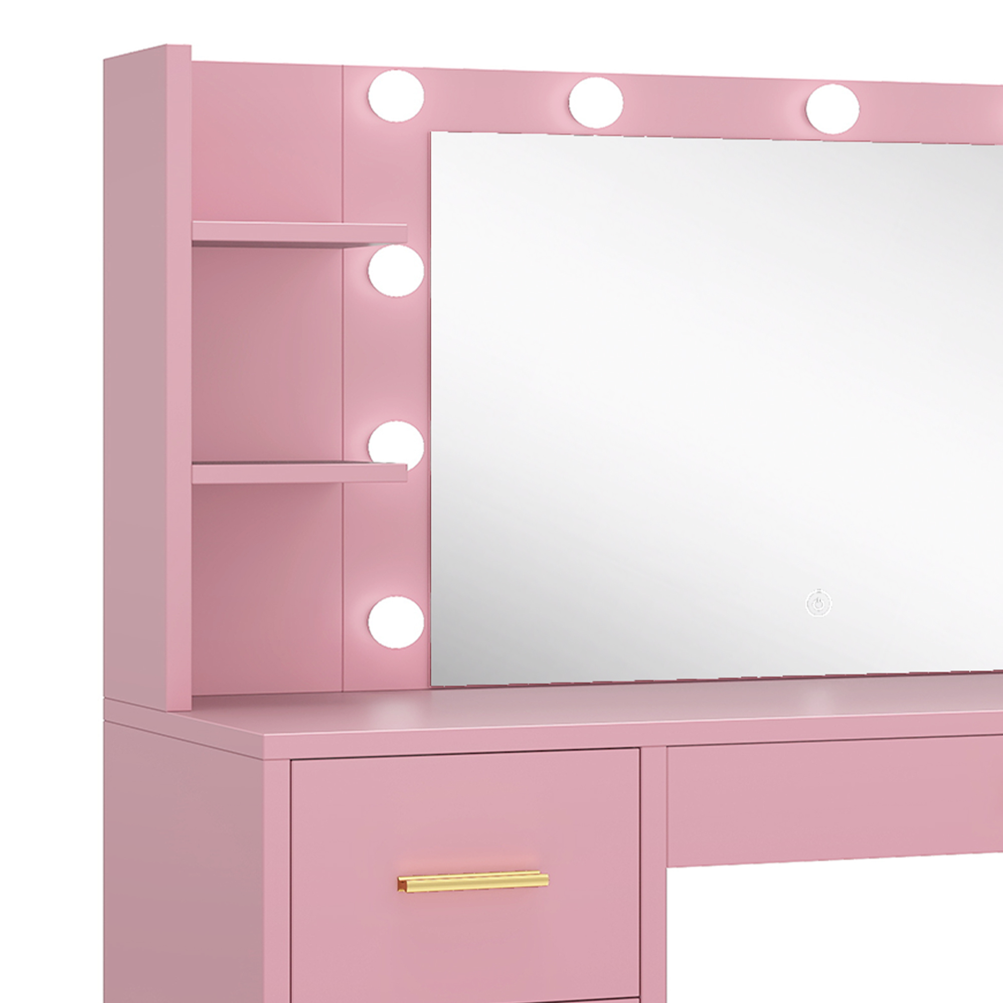 Uforic 39.5" Makeup Vanity Desk with LED Mirror, 4 Drawers, 6 Shelves, Power Outlets,Dressing Table for Bedroom - Pink