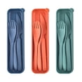 thumbnail image 1 of Utensilios de viaje con estuche, 3 juegos de cubiertos de plástico reutilizables, juego de cubiertos de viaje, juego de cubiertos para viajes, trabajo, escuela, picnic, camping (3 colores), 1 of 4