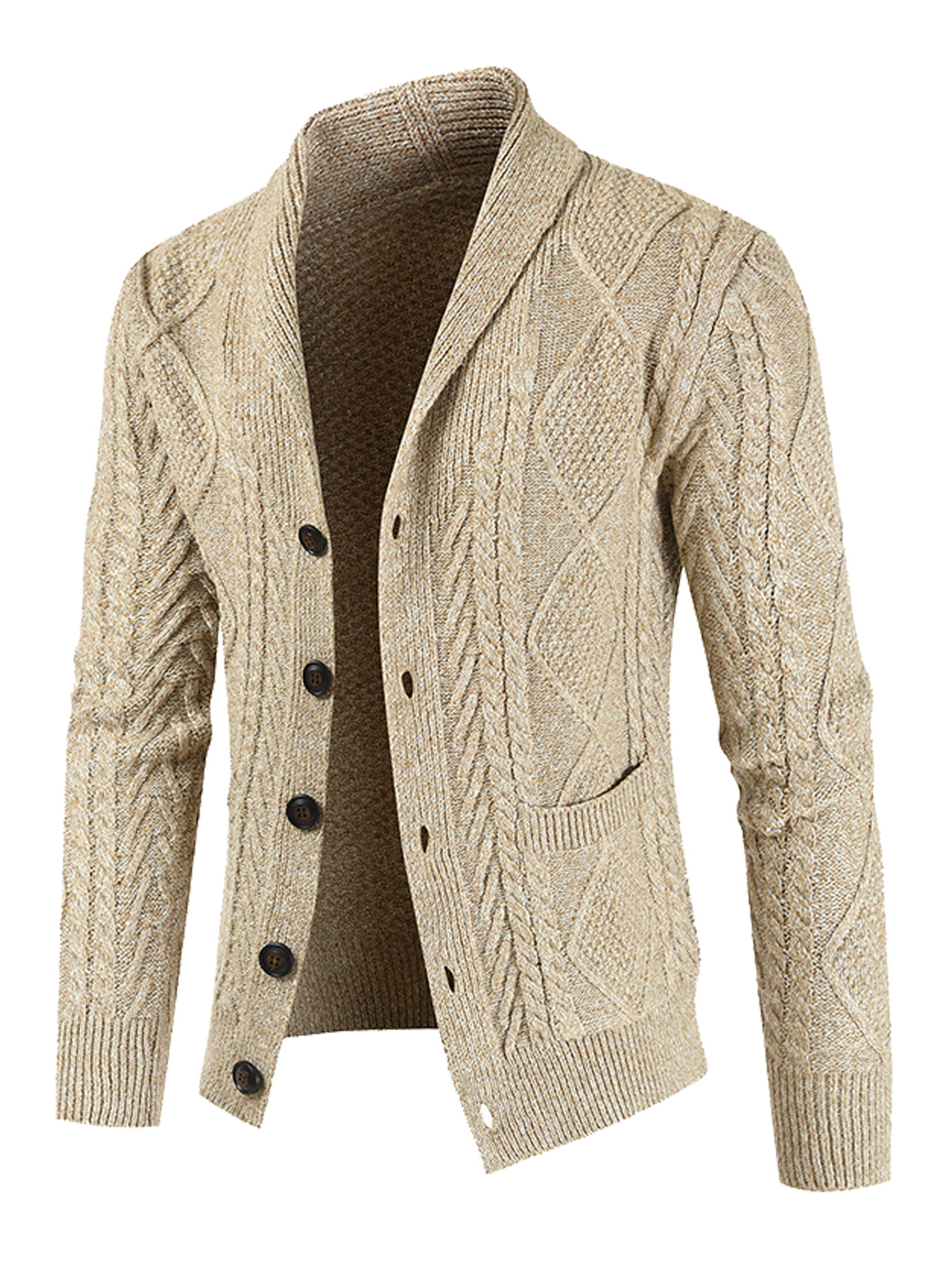 Fashion Star Mens Open Cable Chunky Shawl Jumper Cardigan 