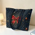 thumbnail image 3 of XYZCANDO Christmas Bow Dark Quilted Shoulder Tote Bag Large Capacity Lightweight Handbag for Women Holiday Shopping Travel Work Daily Use, 3 of 7
