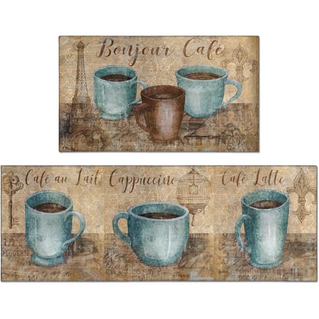 Coffee Kitchen Mats for Floor Set of 2,Mats for Kitchen Floor, Comfort Standing Coffee Kitchen Rugs and Mat, Non-Slip Farmhouse Rug, Kitchen Floor Mat 17'''' X 47'''' + 17'''' X 30''''