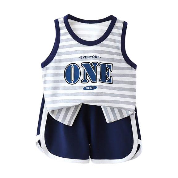 kpoplk Toddler Boys Clothing Sets Summer Sleeveless Graphic Tee Elastic Waist Shorts Casual Playwear(Dark Blue,7-8 Y)