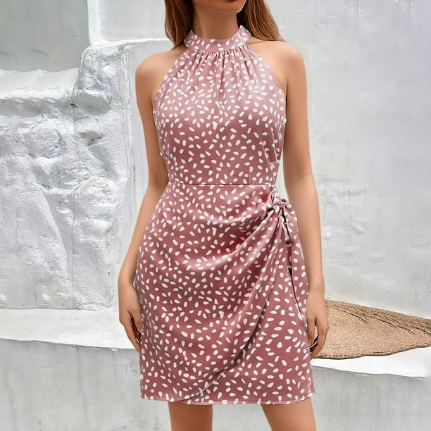 WILLBEST Vestidos de Verano para Mujer 2025, Moda de Verano para Mujer, Nuevo Vestido Corto Floral sin Mangas con Cremallera Grande