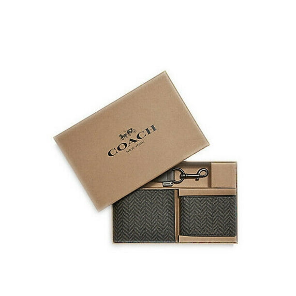 New Coach Mens Boxed 3in1 Wallet Gift Set With Herringbone Print Black F73117 8843-4 New Coach Mens Boxed 3in1 Wallet Gift Set With Herringbone Print Black F73117 8843-4