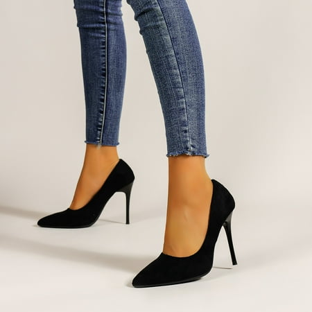

Women‘s High Heels Pointed Toe Stiletto Heel Pumps Black Suede Pumps