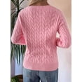 thumbnail image 6 of Women Long Sleeve Cable Knit Sweater Fashion V Neck Fitted Pullover Top Business Casual Fall Outfits Pink L, 6 of 7