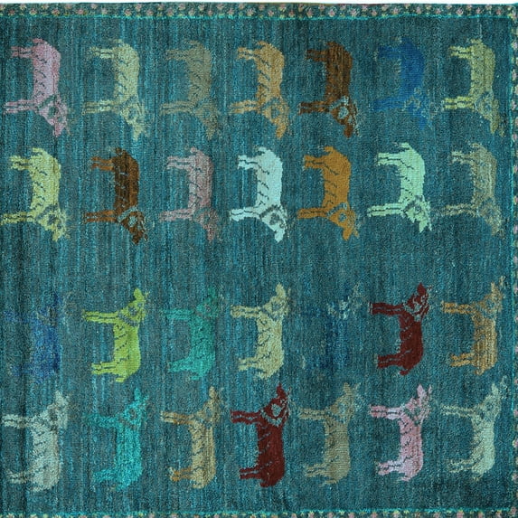 Ahgly Company Indoor Square Abstract Light Blue Modern Area Rugs, 8' Square