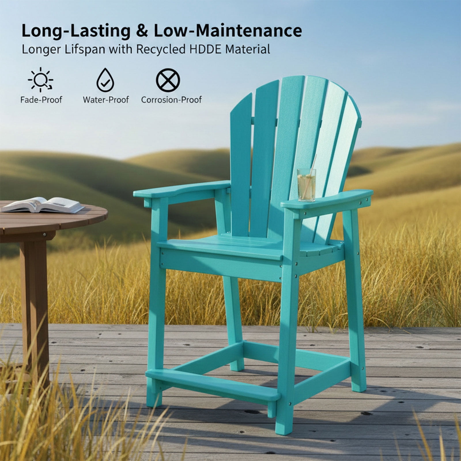 OTSUN Tall Modern Adirondack Chair, All Weather HDPE Bar Height Adirondack Stools Widened Durable Design for Porch Patio Yard Lawn Fire Pit Bistro Basement Indoors & Outdoors
