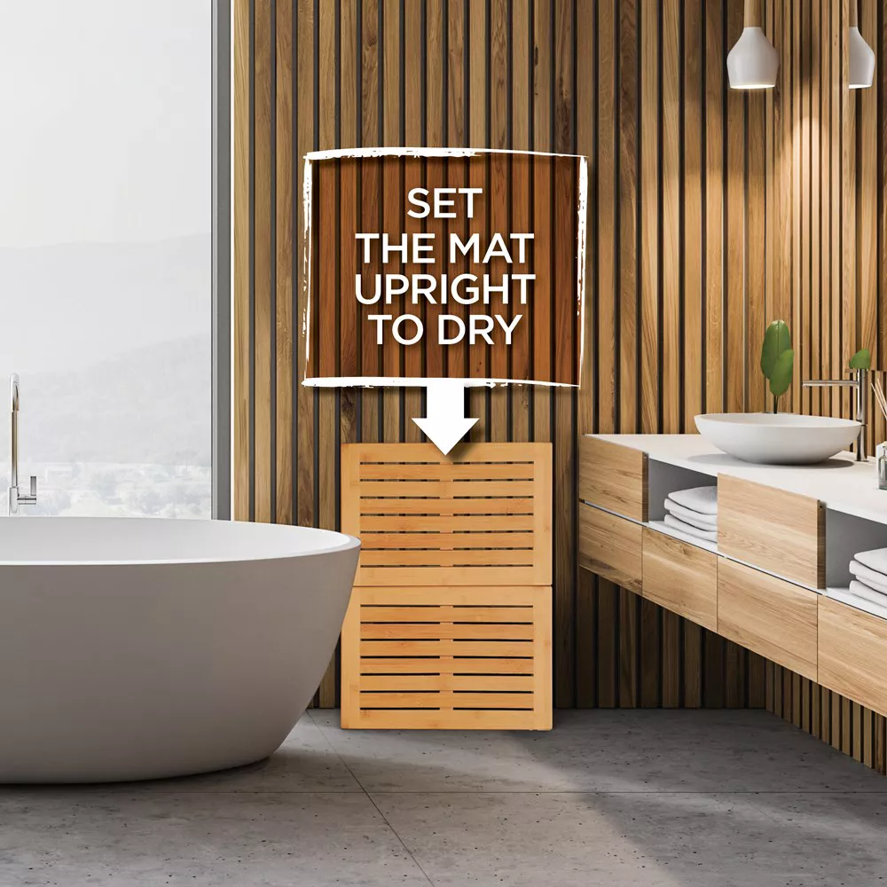 Bamboo Floor and Shower Mat - Measures 1" x 23.75" x 17.75"