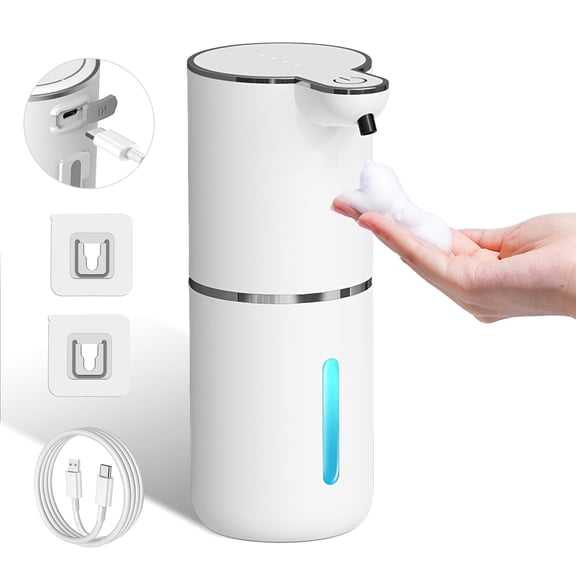 HOTU Automatic Soap Dispenser,Foaming Soap Dispenser Bathroom 12.8oz/380ML Rechargeable Wall Mount Touchless Foam Hand Soap Dispenser Long Battery Life for Bathroom Kitchen,white