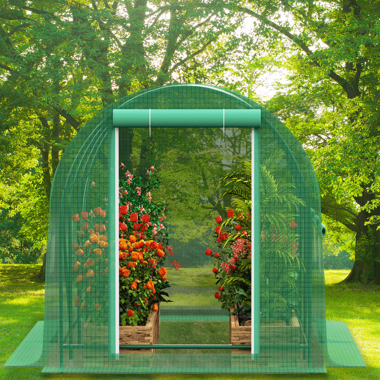 Grezjxc Walk-in Tunnel Greenhouse Galvanized Frame & Waterproof Cover 12x6.6x6.6 ft