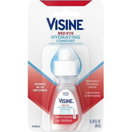Visine Red Eye Hydrating Comfort Redness Relief Lubricating Eye Drops, 0.28 fl. oz 1 ea (Pack of 6)