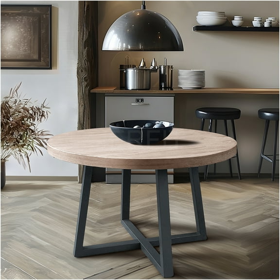 JERFIT 39 inch Round Dining Table for 4, Wheat Wood Kitchen Table with Cross Base, Wire Brushed Mindi Top, Casual Breakfast Nook Table