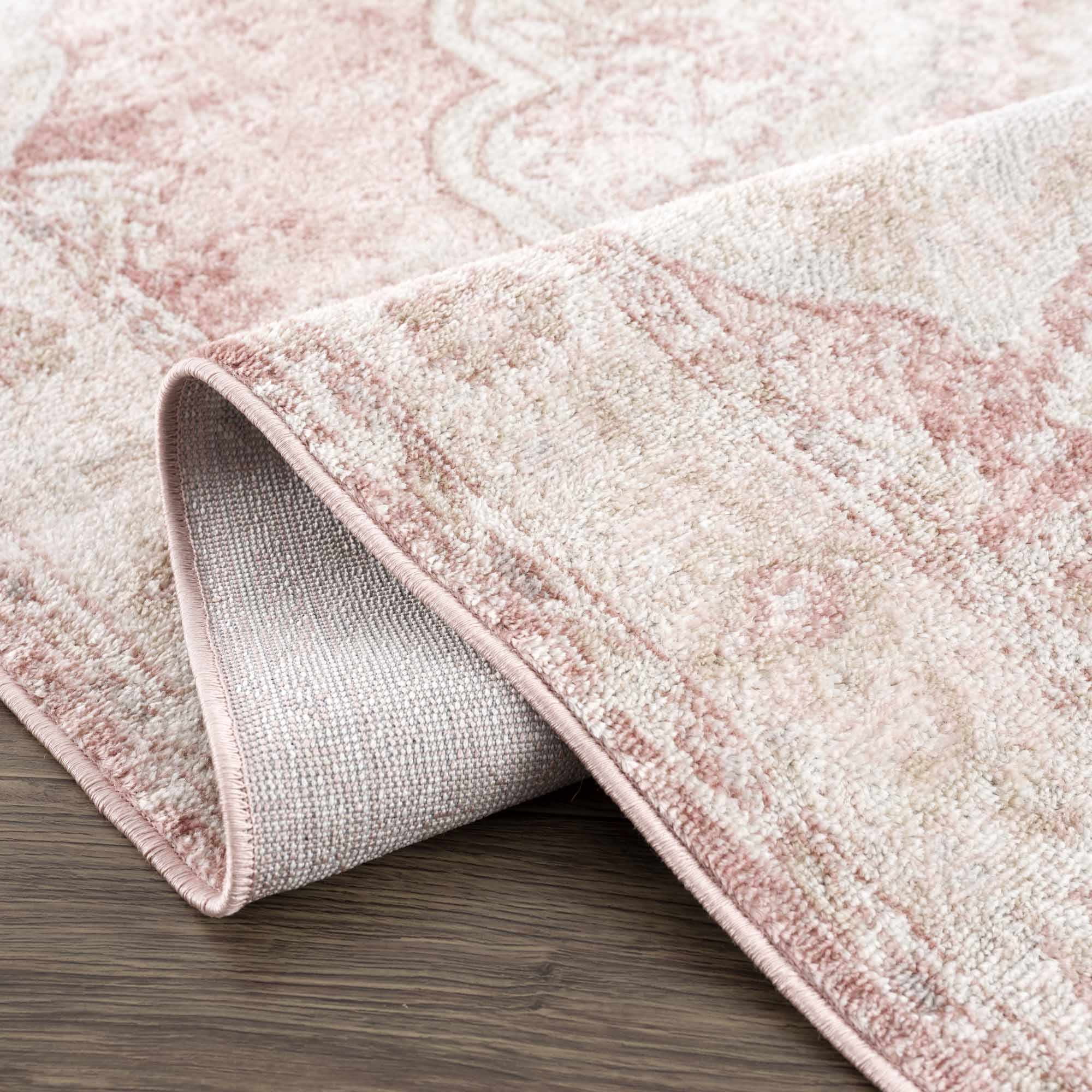 BoutiqueRugs Blush & Light Pink Collection Kandos Bohemian Oriental Medallion Area Rug - Traditional Floral Carpet for Living Room, Bedroom - Blush, Dusty Pink, Cream - 5'3" x 7' (5x7 Area Rug)