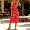 thumbnail image 5 of Karymi One Shoulder Polka Dot Midi Dress, Tie Strap Off Shoulder Flowy Chiffon Long Dress, Summer Casual Party Vacation Dress Cocktail Dresses for Women, 5 of 6