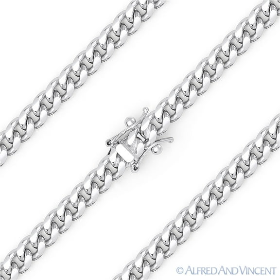 4.2mm Miami Cuban / Curb Link Italian Chain Bracelet in .925 Sterling Silver w/ Rhodium