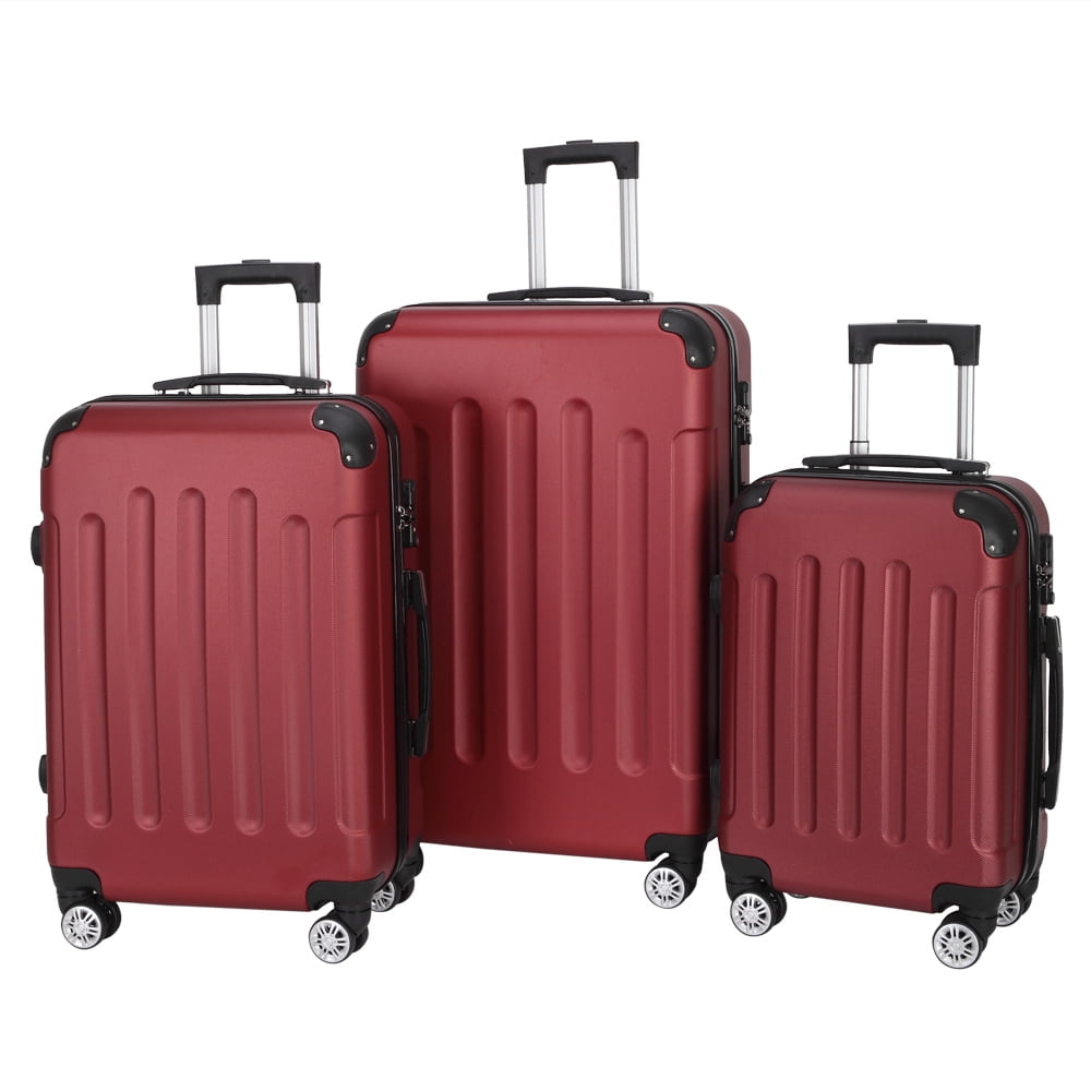 3 Piece Set, Suitcase Spinner Luggage Sets ABS Trolley Case Lightweight Durable Suitcase Double Wheels Suitcase Carry-On Luggage Suitcases TSA Lock 20/24/28 Inch (Wine Red)