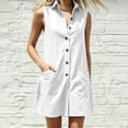thumbnail image 7 of Hduncf Womens Summer Dress Loose Fit Sleeveless Lapel Button Up Dress Casual Sundresses with Pockets Vacation Solid Color Tank Dresses White S, 7 of 7