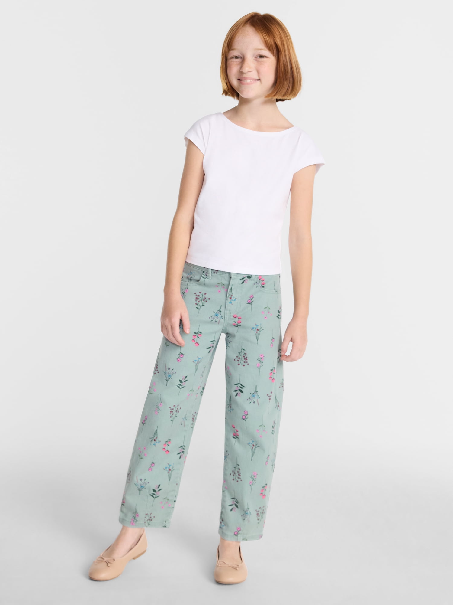 Wonder Nation Girls Ankle Length Barrel Jeans, Sizes 5-18