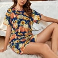 thumbnail image 4 of Cauagu fall Pumpkin Daisy for Women's Round Neck Pajama Set,Short-Sleeved Pajamas Soft Sleepwear Set Summer Pajamas Set Lounge Sets 2-Piece Pj-3X-Large, 4 of 6