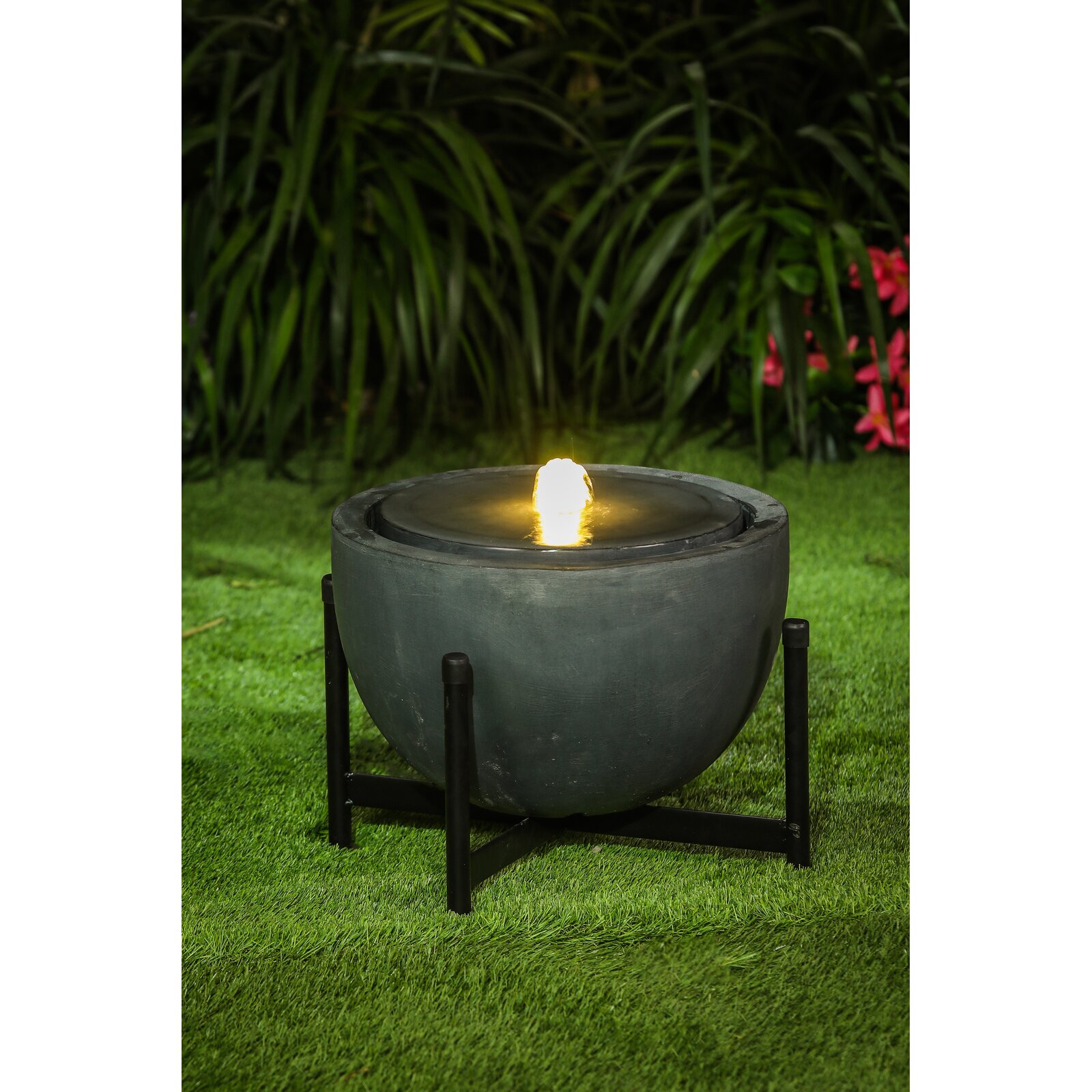 Gioia Concrete Bowl Stone Patio Fountain with Light, The water level