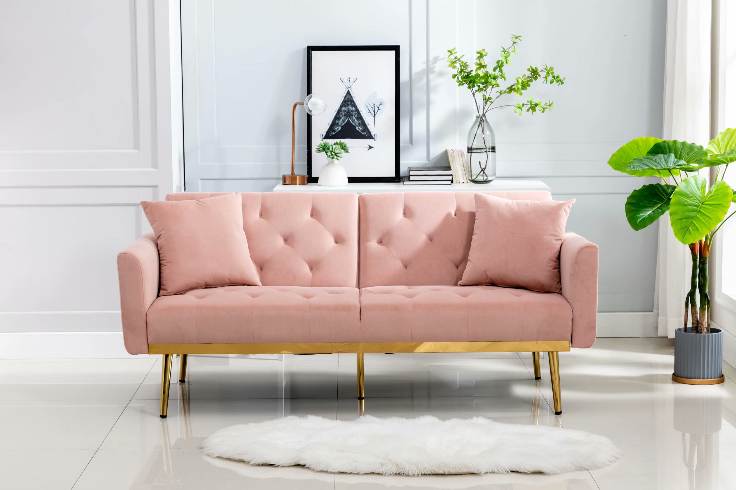 Morden Fort Pink Futon Couch Bed Upholstered Adjustable Convertible