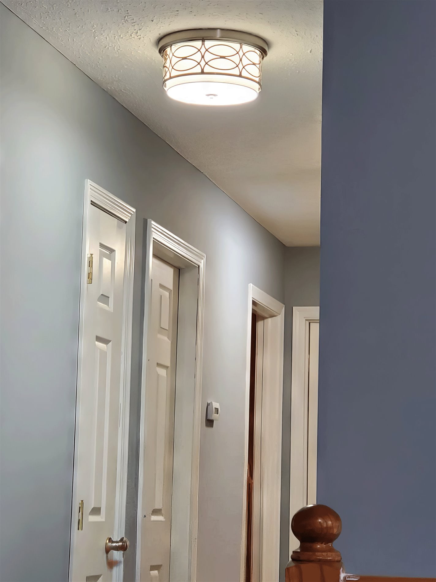 Kira Home Sienna 13" Lattice Drum Flush Mount, Silver Ceiling Light, White Linen Shade, Glass Diffuser, Brushed Nickel
