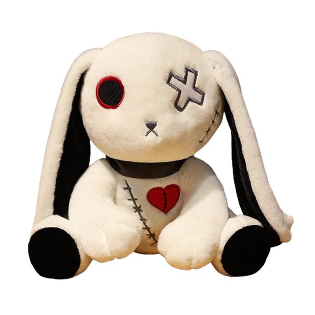 POINTERTECK 25/30cm Rabbit Plush Toy Dark Series Gothic Rock Style Long Ears Bunny Doll Plushies Ornament Photo Prop Soft Cartoon Stuffed Animal Doll Toy Home Decorations