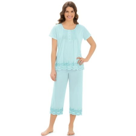 

Collections Etc Collections Women s Embroidered Border Pajama Set Mint X-Large