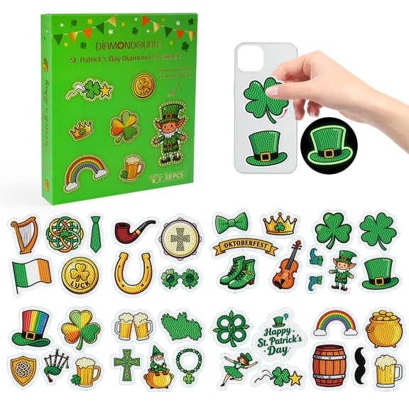 Kid Water Bottle Stickers, 38PCS Glow in the Dark Diamond Stickers, Diamond Art Stickers for Kids Ages 4-8, Diamond Stickers for Crafts, LUCK Theme Holiday Gift