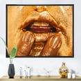 thumbnail image 2 of Close Up Of Female Lips With Bright Golden Makeup i 20 in x 12 in Framed Photography Canvas Art Print, by Designart, 2 of 5