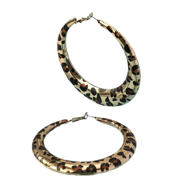 Aretes de Aro Grandes de 50 Mm con Poste de Plata Esterlina 925 con Estampado de Leopardo para Mujer, Aretes de Aro Redondos Gruesos Retro de los 80 y 90, Joyería de Moda para Fiesta Regalo de Navida